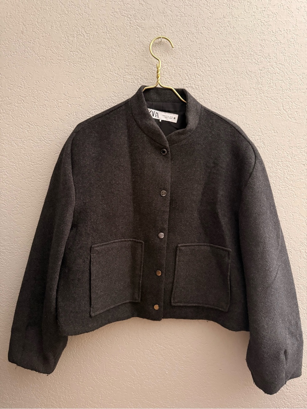 Zara Dark Gray Cropped Bomber Jacket